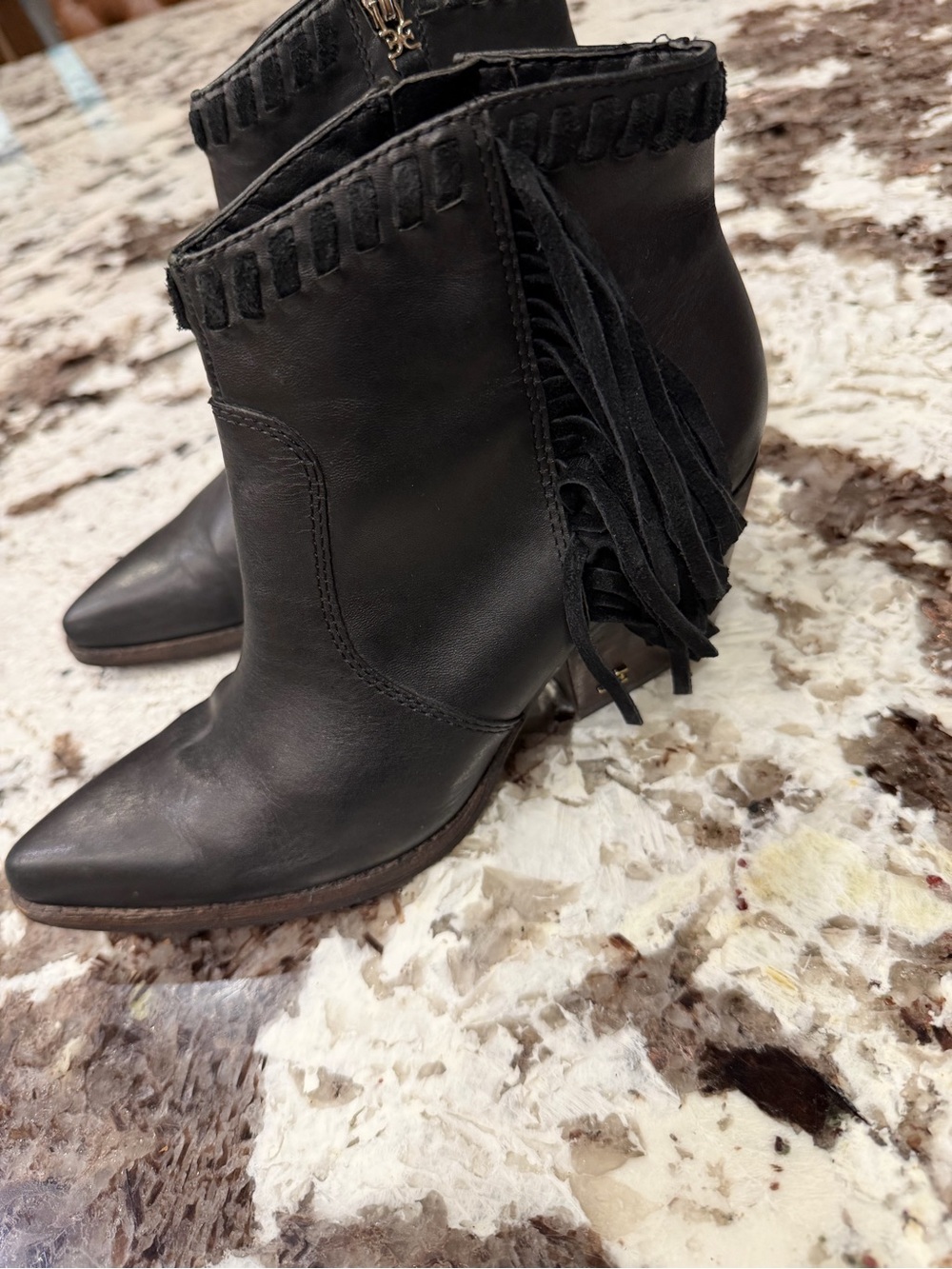 Sam Edelman/Anthropology edit Black Leather Fringe Ankle Boots